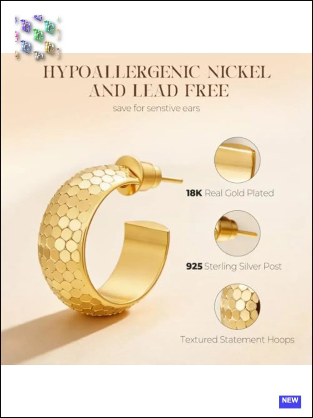 Small Hoop Earrings for Women Wide Half Huggie Hoops Chunky 18K Real Gold